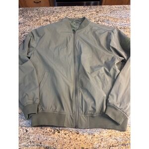 GHOST LIFESTYLE Bomber Jacket Olive Green Mens Large Zip Up Patch Sleeve Utility
